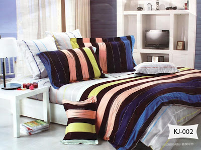 Sprei Cipadu | Galeri Sprei | Sprei Katun Jepang Motif Garis Coklat-Kuning-Salmon-Biru-Hitam