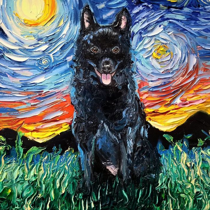 Artist Whose Beautiful Painting Was Mistaken For A Van Gogh Created Incredible 'Starry Night' Dog Series