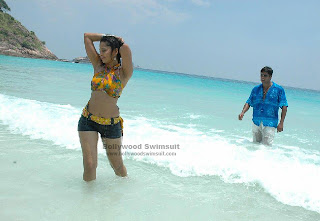 Anushka in a yellow dress on the beach by ocean side