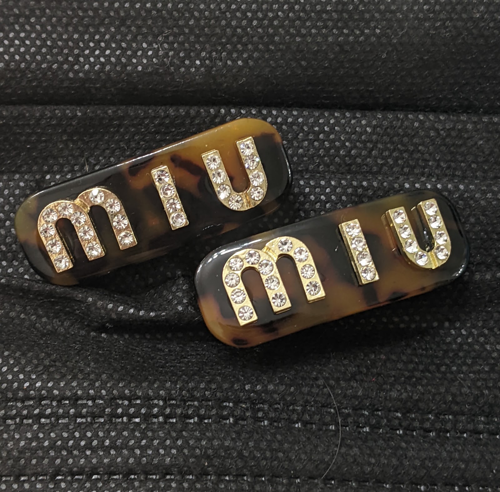 Treasurette Shop To Oak Bluffs, MA: 2 Miu Miu Plexiglass Tortoise Mini Hair Clips With Crystals