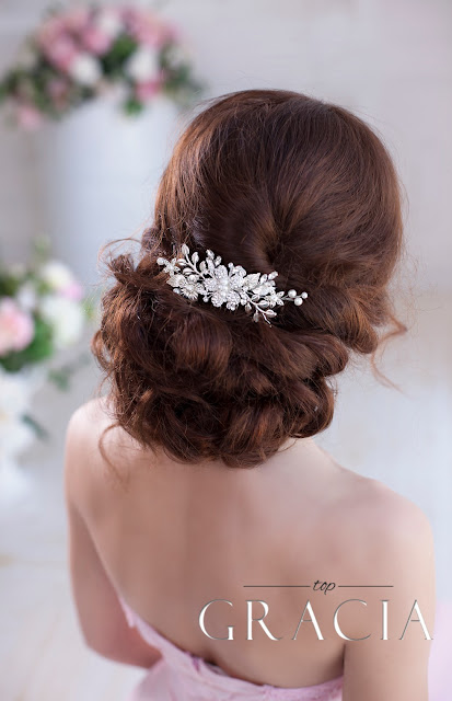 silver flower leaf wedding hair bridal comb