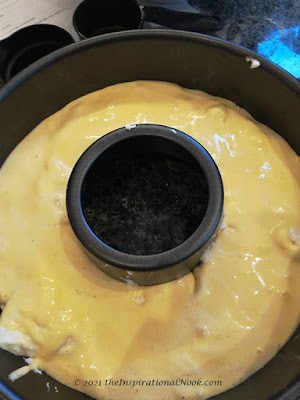 Yellow batter in tube pan, daffodil cake