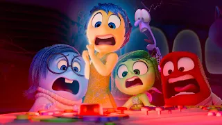 Joy, Sadness, Anger, Disgust, dan Fear panik di ruang kontrol saat menghadapi tombol merah darurat dalam film Inside Out 2.