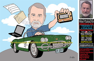 Order Retirement Caricature Man Driving Corvette Car