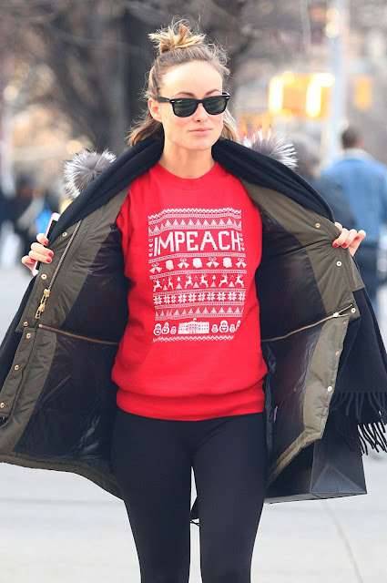 Olivia Wilde In Red Impeach Christmas Sweater 