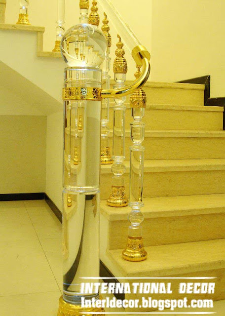 Crystal stair railings, handrails and crystal stair columns interior