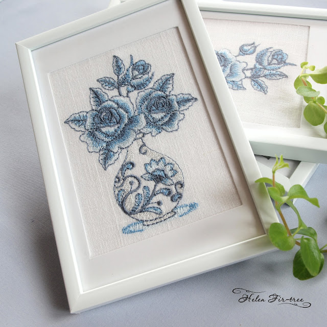 Machine embroidery of a rose on a flax машинная вышивка розы на льне