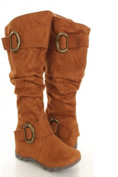 British Tan Faux Suede Buckle Strap Flat Boots 