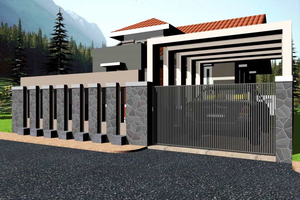 ツ 60+ model desain pagar rumah minimalis (batu alam, besi 