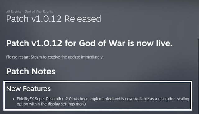 Thông báo trên Steam về GOW cập nhật trên AMD FSR 2.0