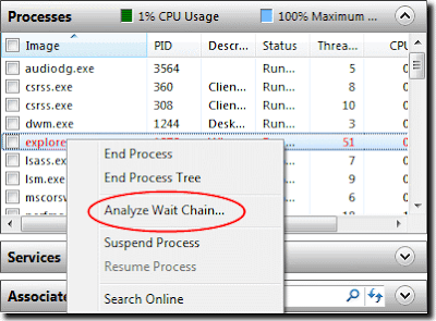 Analyze Wait Chain window