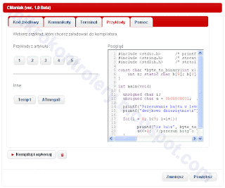 Kompilator CManiak - zakładka: Przykłady