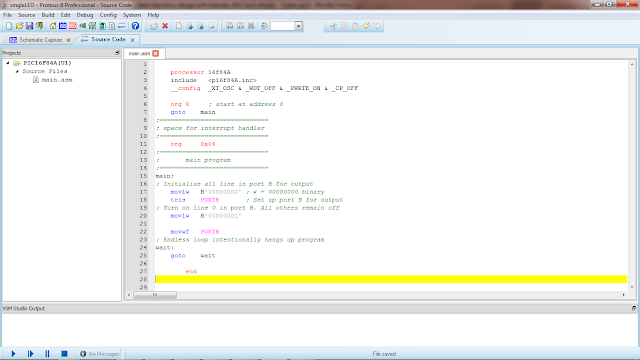 Microcontroller with single LED Project in Proteus