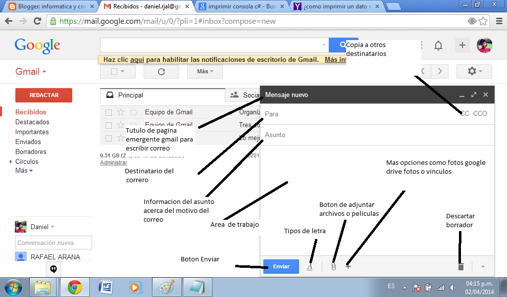 Resultado de imagen para PARTES DE UN CORREO ELECTRONICO GMAIL