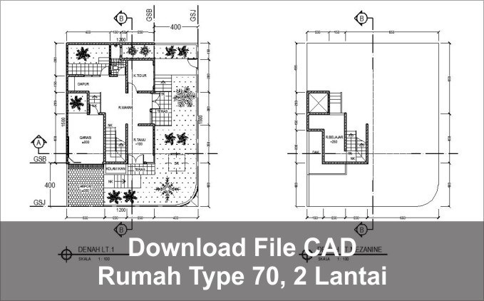 download rumah type 70 dua lantai autocad