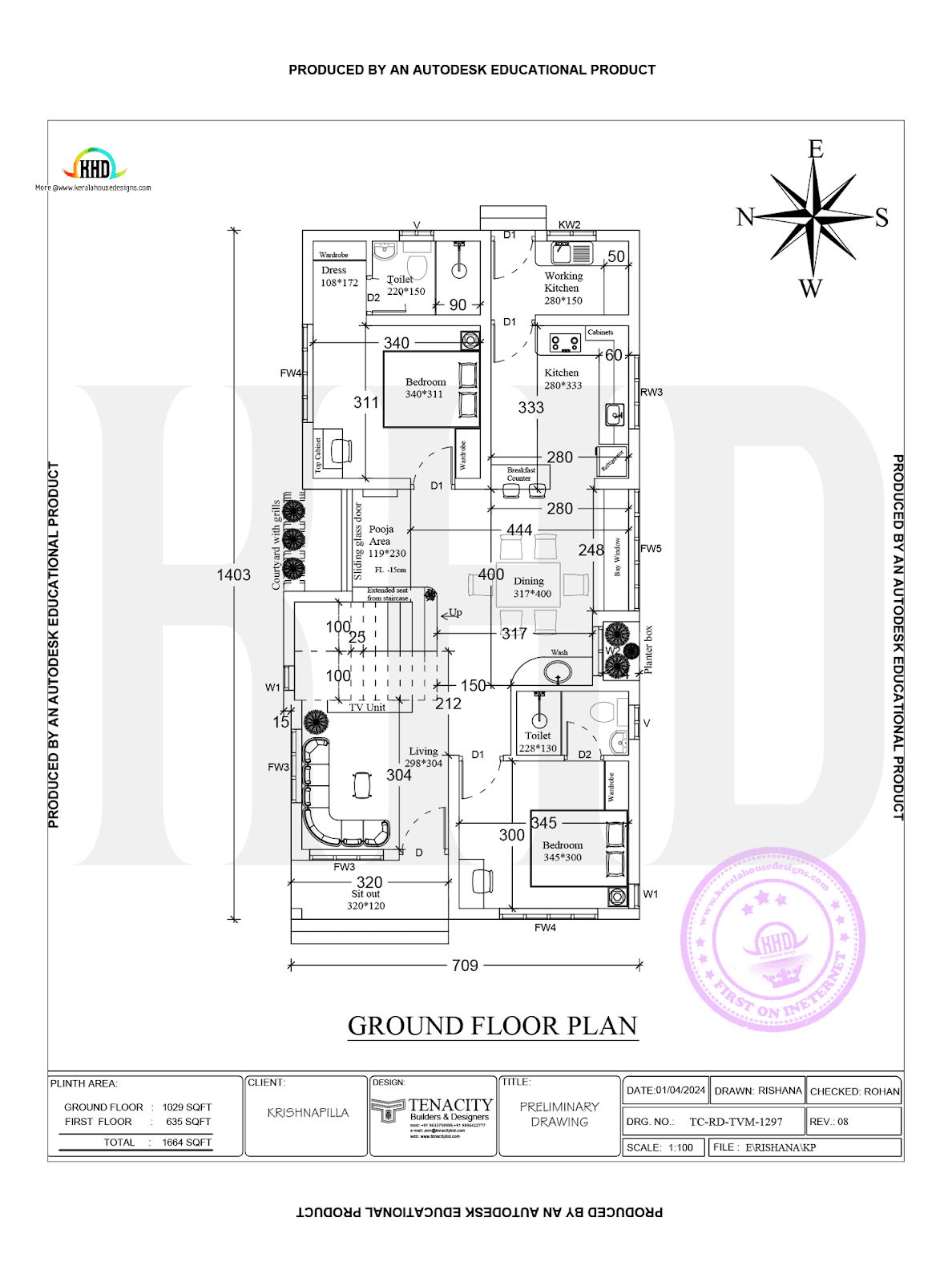 A detailed layout of the ground floor, highlighting the spacious living areas, bedrooms, kitchen, and other amenities.
