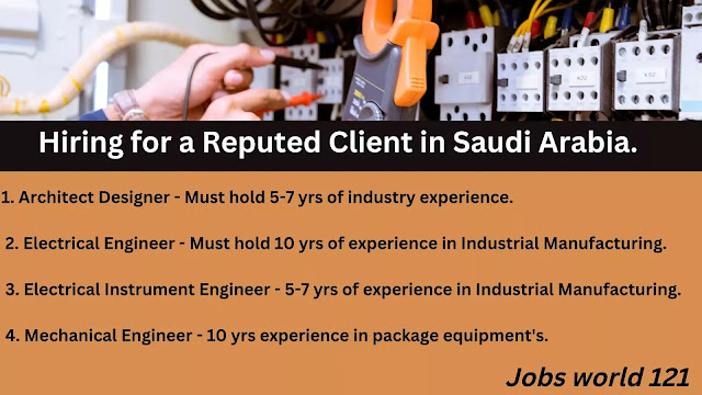 Hiring for a Reputed Client in Saudi Arabia.