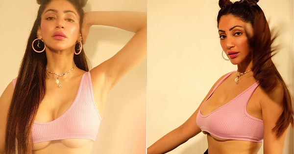 Reyhnaa Pandit underboob pink bra bold tv actress