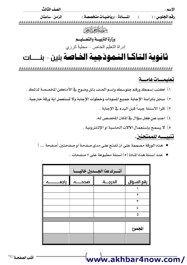 إمتحان مادة الرياضيات المتخصصة - الشهادة السودانية 