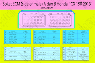 Jalur Soket ECM Honda PCX 150 kode 8HKZYH00 dan Diagram Kelistrikannya