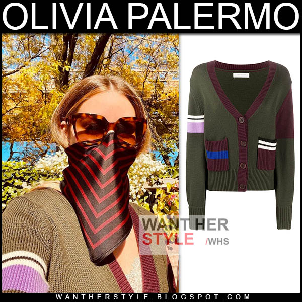 Olivia Palermo in khaki knit cardigan