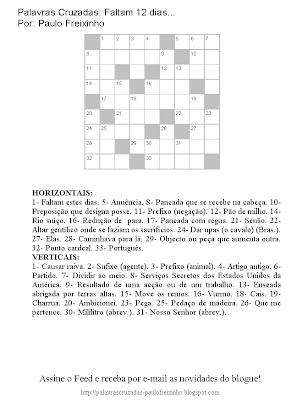 Palavras Cruzadas para imprimir: Faltam 12 dias