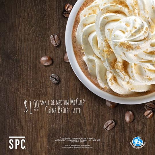 McDonalds SPC McCafe Creme Brulee Latte $1 Special Offer