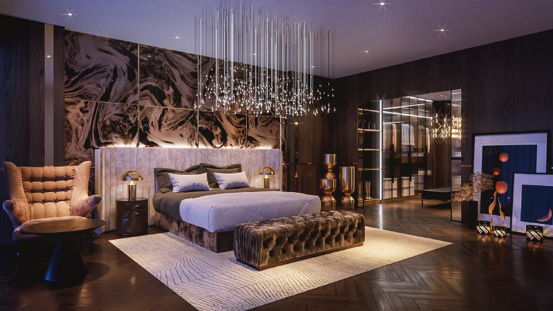 Trang trí phòng ngủ luxury ấn tượng với nhựa giả đá