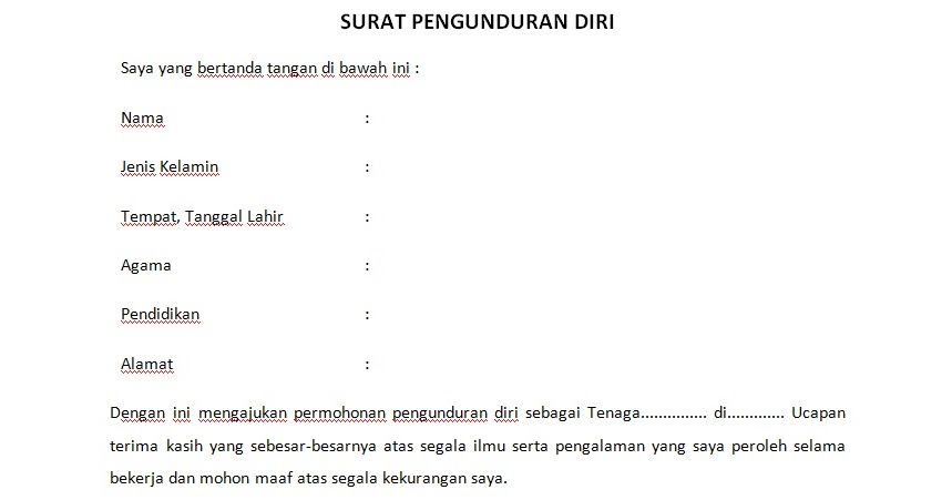 Contoh Surat Pengunduran Diri Tenaga Kontrak Ato Menulis