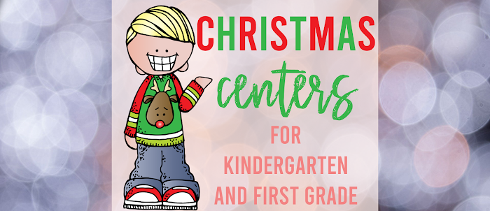 Christmas Holiday Literacy Centers for Kindergarten and First Grade for practice with phonics, CVC words, syllables, rhyme and more