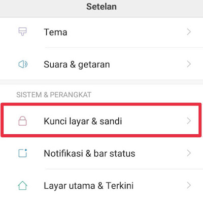 Step 2 : Memilih kunci layar dan sandi