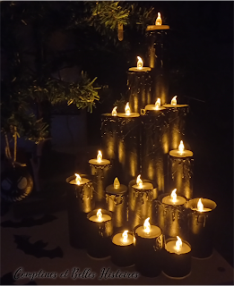 Décoration d'Halloween de bougeoir chandelier peint en noir avec bougies chauffe-plat LED pour maison hantée
