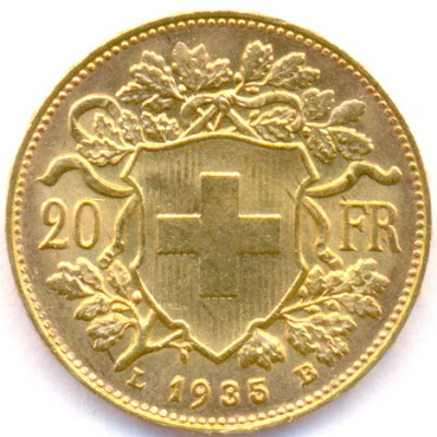 Switzerland 20 Francs golden coin