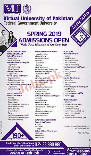 Virtual University, Spring 2019 Admissions Open, Bachelor of Science (4-Year) Programs, Bachelor of Science (4-Year) Programs, Banking & Finance, Accounting, 