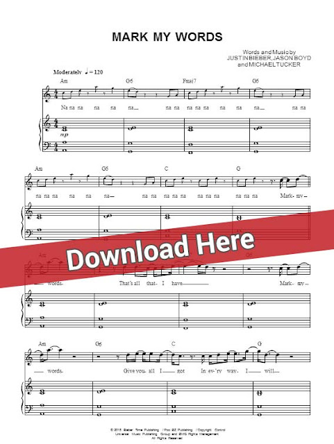 justin bieber, mark my words, sheet music, piano notes, score, chords, download, keyboard, how to play, learn, klavier, noten, guitar, tabs