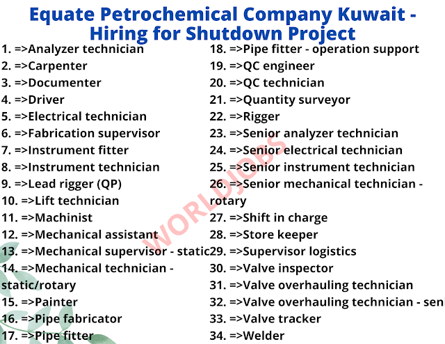 Equate Petrochemical Company Kuwait - Hiring for Shutdown Project