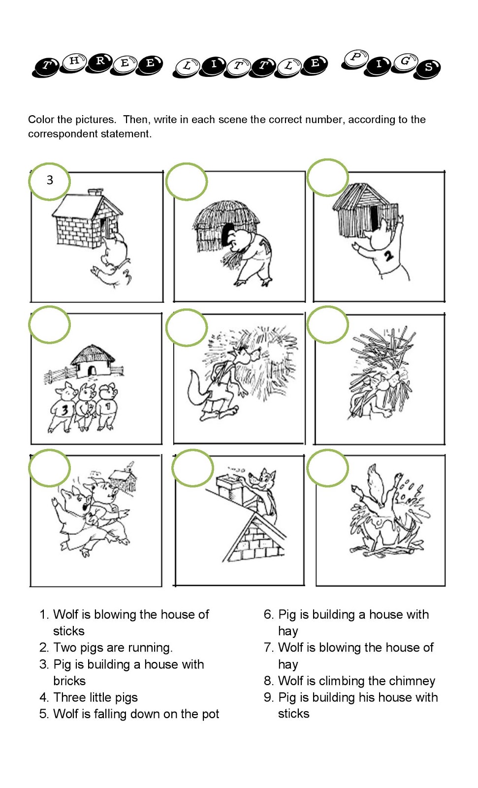 Resultado de imagen para three pigs worksheet