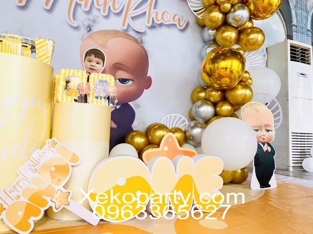 Trang trí tiệc thôi nôi sinh nhật tại nhà giá rẻ bé Minh Khoa chủ đề bossbaby.