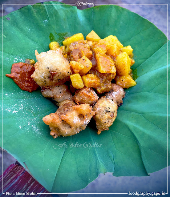 Delicous Bara and Aloo dum on lotus leaf