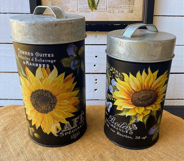 Photo of the sides of upcycled fall sunflower canisters