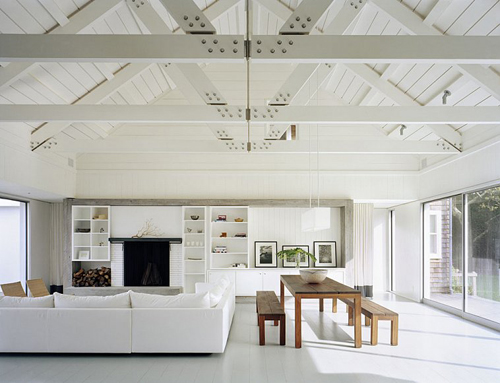 Lake House with Ceiling Beams