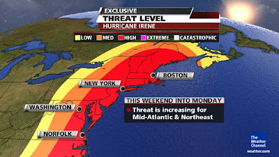 Bedrohung (threat level) mittlere und nördliche US-Küste durch Hurrikan IRENE steigt, 2011, aktuell, August, Hurrikansaison 2011, Irene, Vorhersage Forecast Prognose, USA, North Carolina, Virginia, Washington D.C., Maryland, Delaware, New Jersey, Pennsylavania