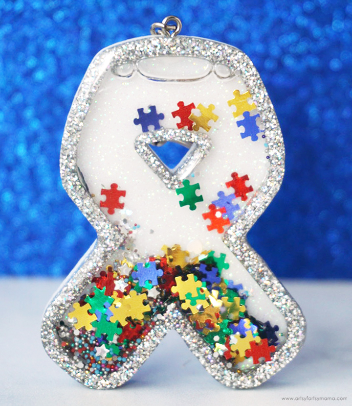 Autism Awareness Ribbon Resin Shaker Keychain