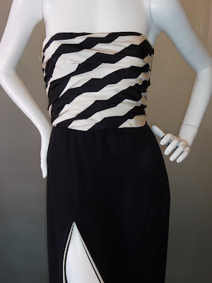 James Galanos black and white strapless evening gown, c. late 1970s.