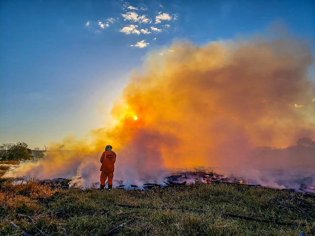 Bombeiros debelam incêndio em área de vegetação, em Barreiras*