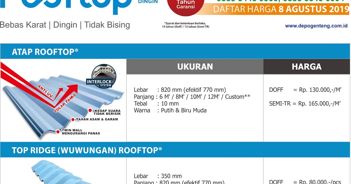 Harga Atap PVC Rooftop terbaru di malang Depogenteng com 