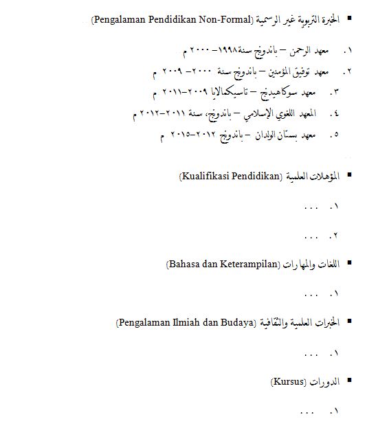 Contoh Riwayat Hidup dalam Bahasa Arab - Ilmu Akademika