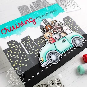 Sunny Studio Stamps: Cruising Critters Fluffy Clouds Border Cityscape Border Birthday Cards by Leanne West 