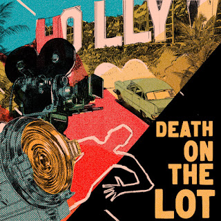 Graphic with Hollywood sign, movie camera, body chalk