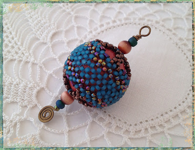 Turquoise Antiquity, Corset & Stays beaded bead pendant by artist Karen Williams
